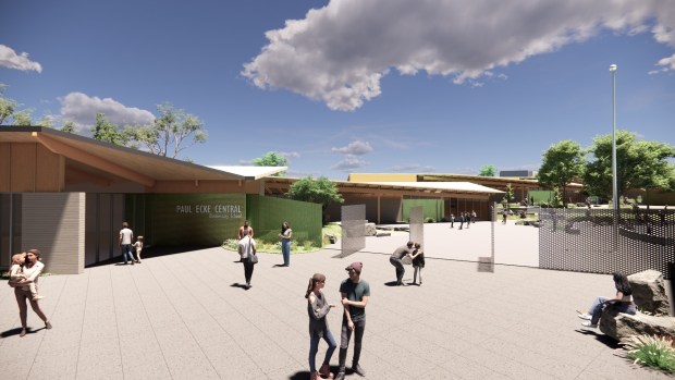 The initial design renderings for the new Paul Ecke Central School in the Encinitas Union School District. (Courtesy DLR Architecture)