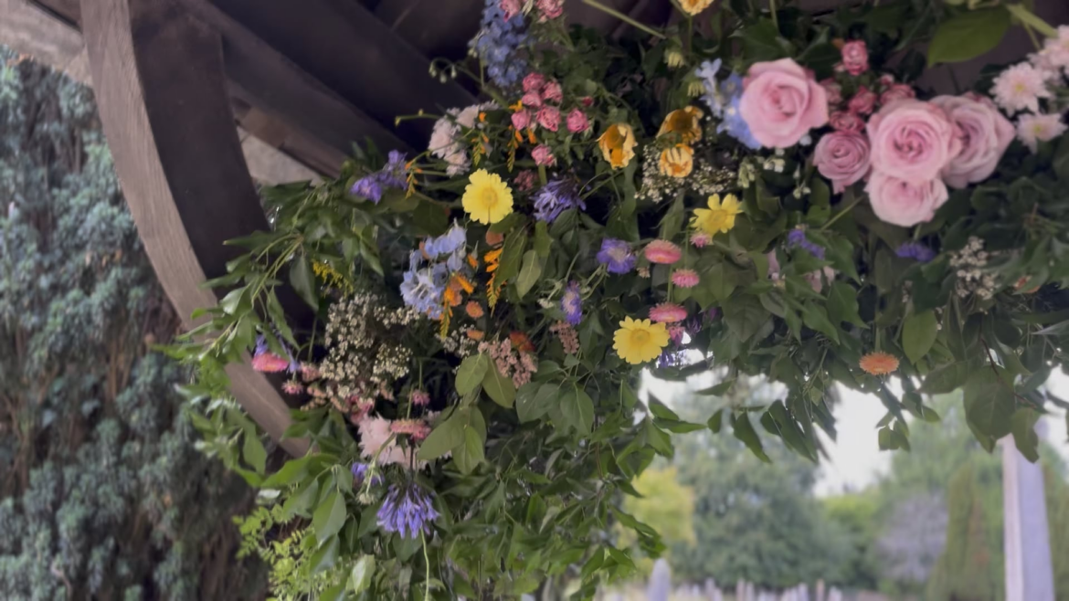 These flowers are REAL. I want to believe the village gardens contributed to this display. Cotswolds UK. (Sorry for the vertigo)