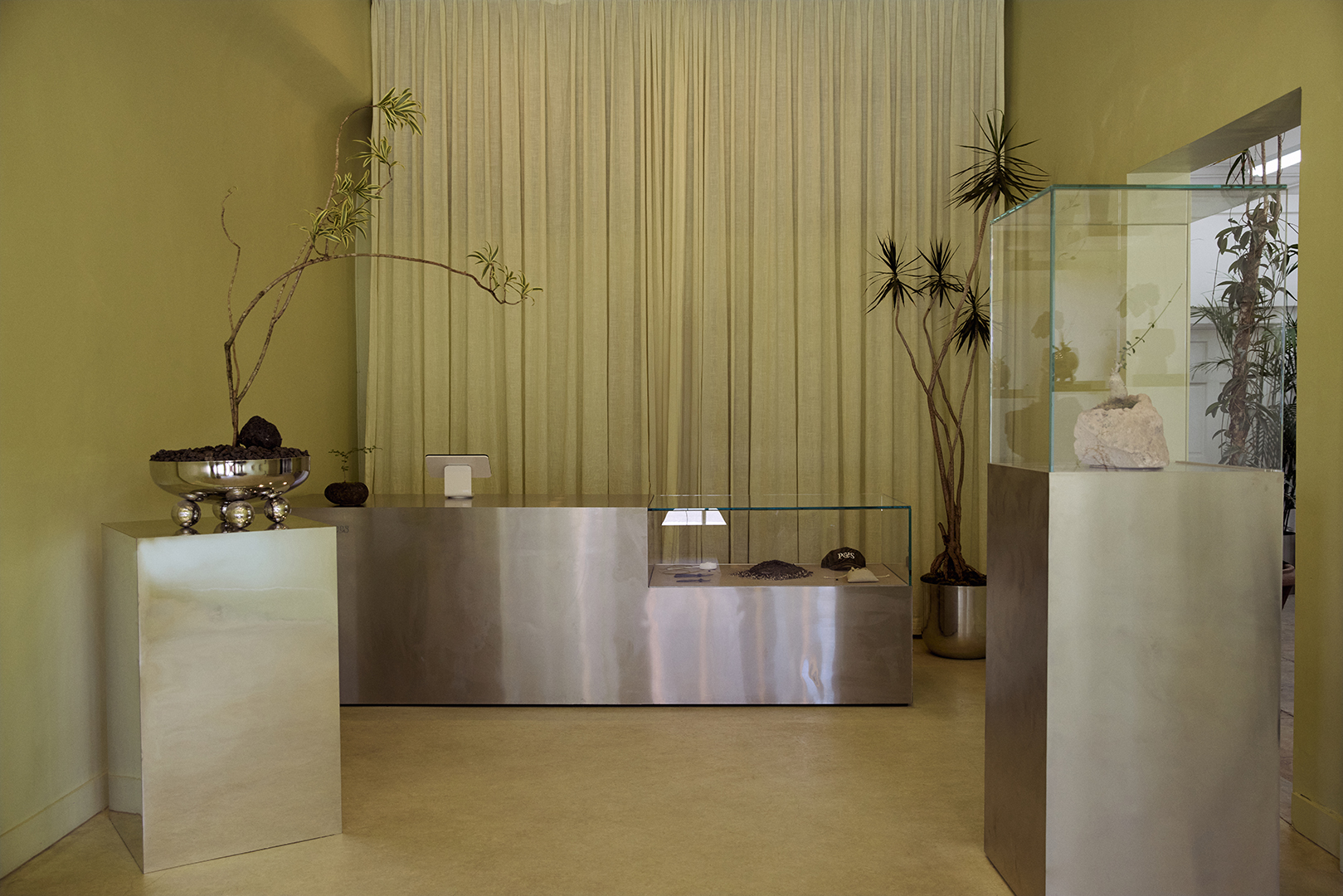 Chrome cases displaying plants and products
