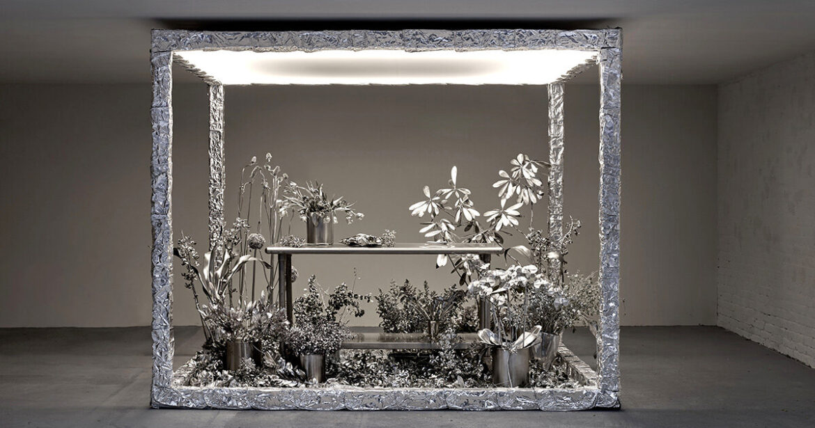 ‘flower room’ by crosby studios and flover gleams with silver blossoms in brooklyn 'flower room' by crosby studios and flover gleams with silver blossoms in brooklyn