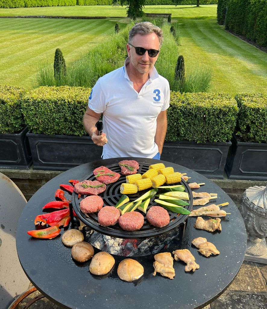 christian horner in front of bbq in his garden