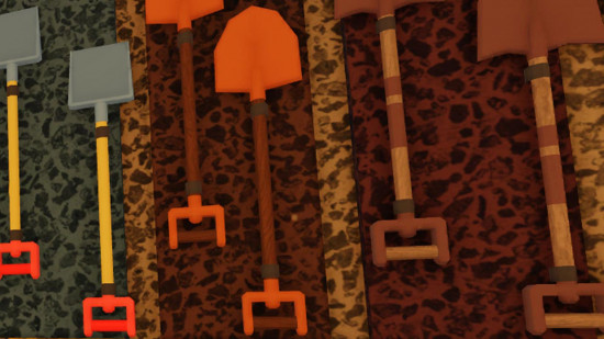 An assortment of Stage 1 shovels in Dig on Roblox.