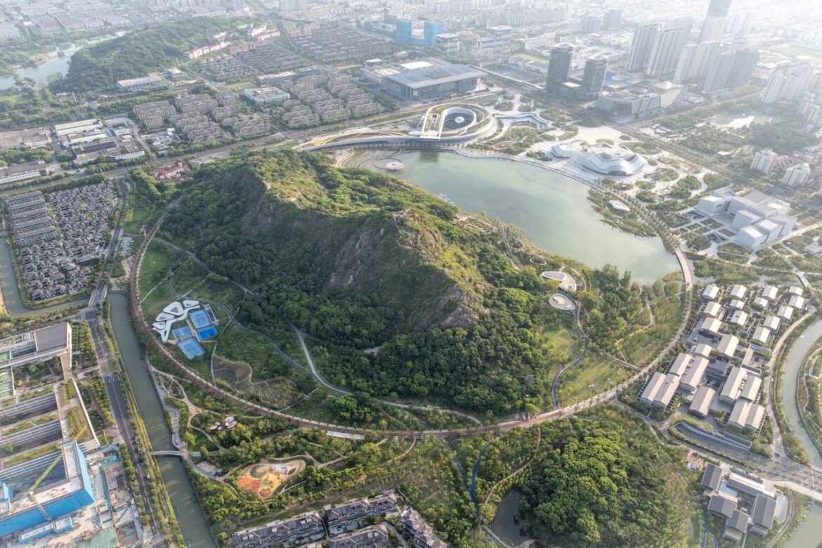 An urban park was designed around a mountain in China An urban park was designed around a mountain in China