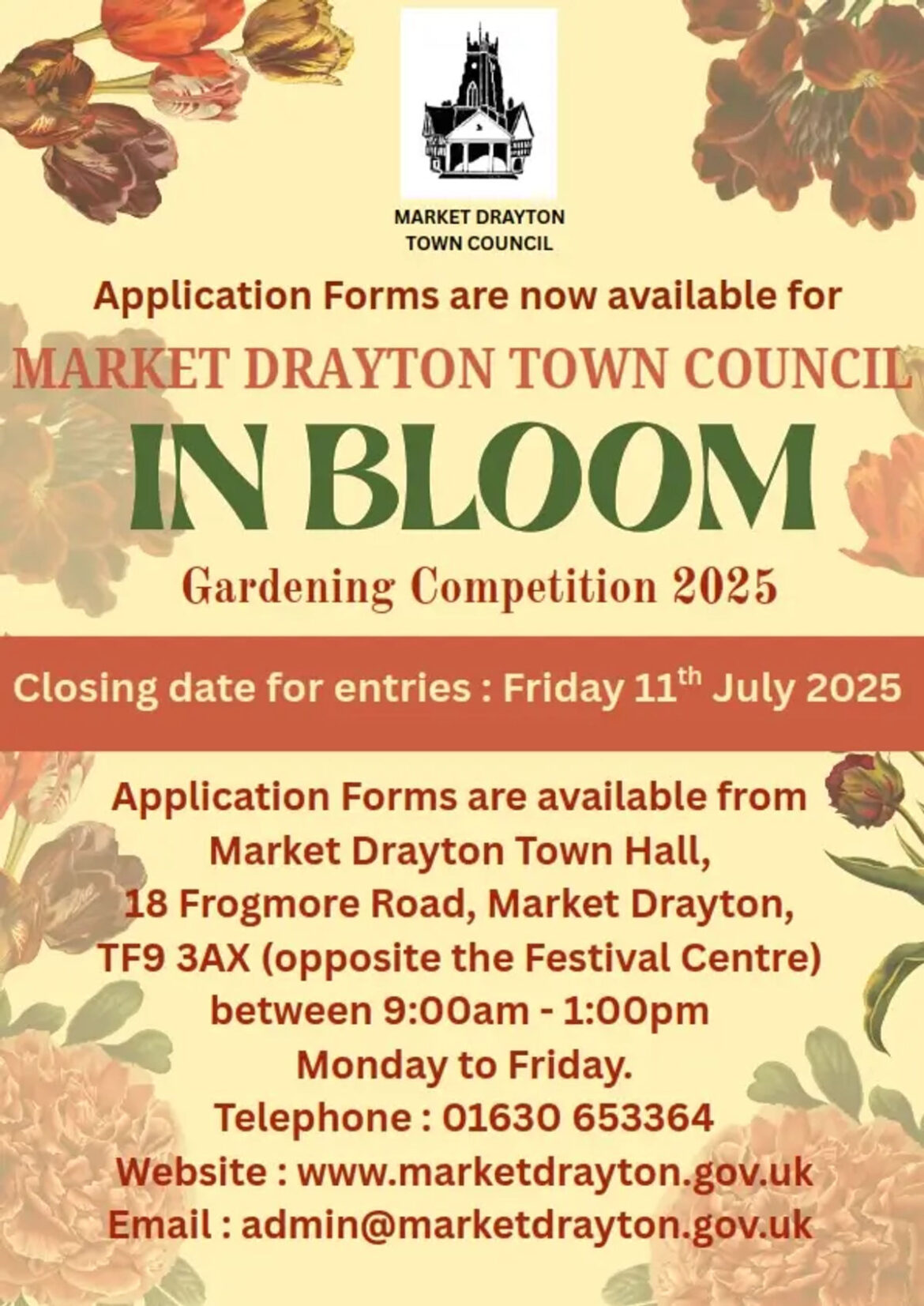 Market Drayton ‘In Bloom’ Gardening Competition 2025 – enter now! Supporting image for story: Market Drayton ‘In Bloom’ Gardening Competition 2025 – enter now!