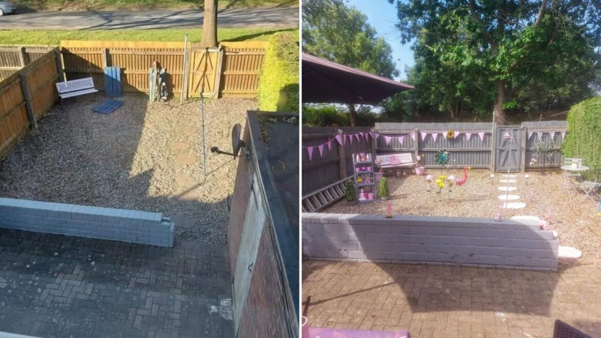 My tiny garden was looking dull so I turned it into a pink paradise for summer using cheap buys from Home Bargains