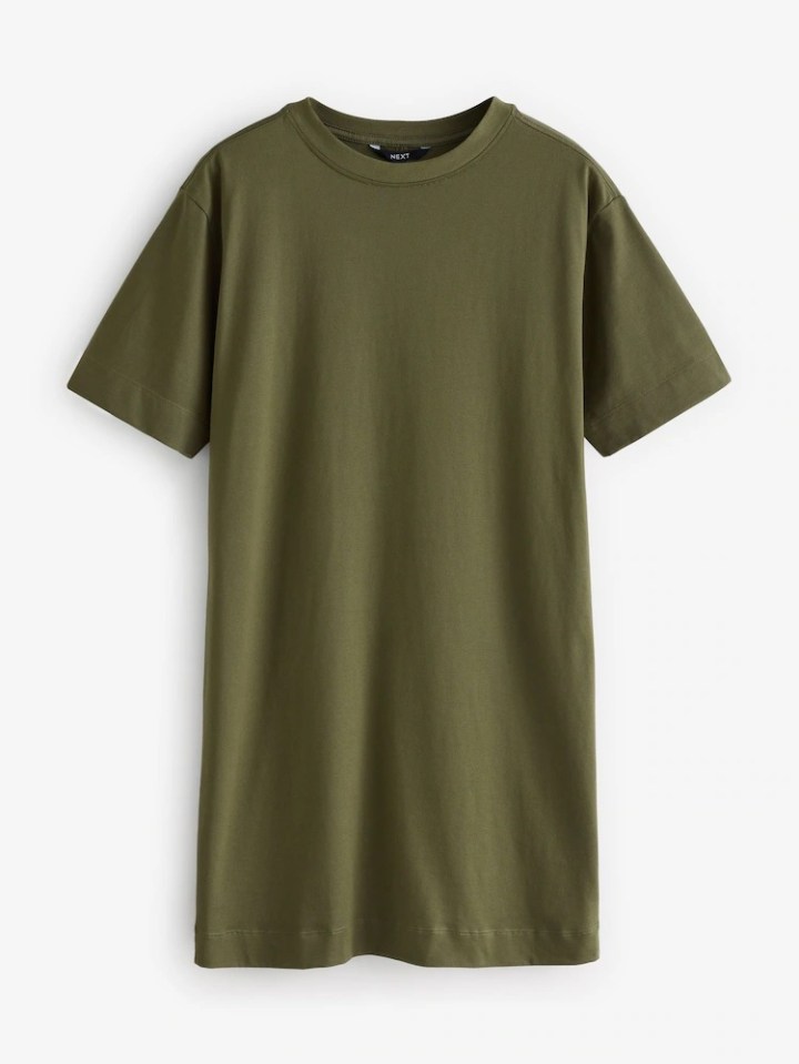 Olive green t-shirt dress.