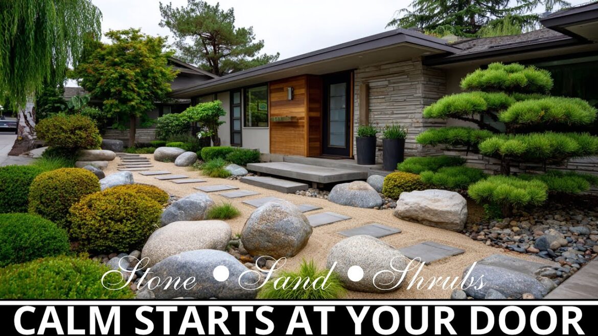 Japanese Zen Front Yard Garden Design with Stone, Sand & Shrubs  Peaceful Minimalist Landscaping Japanese Zen Front Yard Garden Design with Stone, Sand & Shrubs  Peaceful Minimalist Landscaping