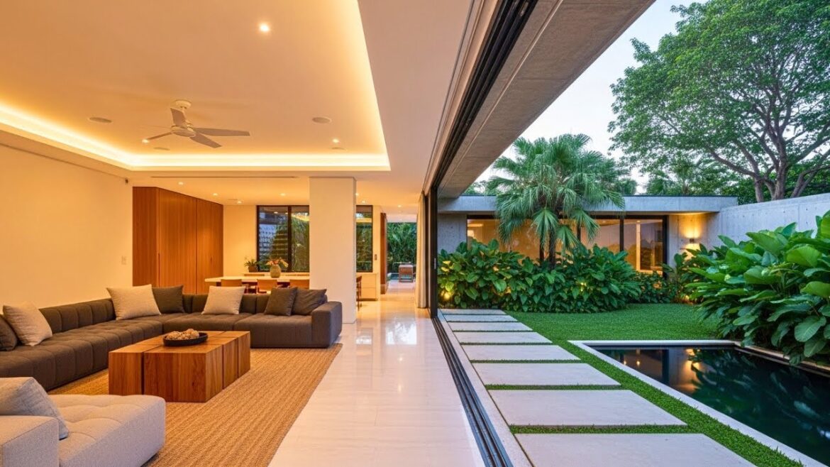 Seamless Indoor-Outdoor Luxury Living Room with Green Backyard Garden for Modern House Seamless Indoor-Outdoor Luxury Living Room with Green Backyard Garden for Modern House