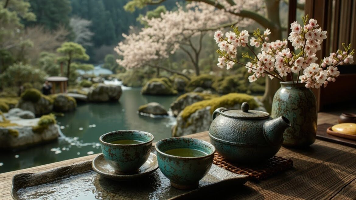 Peaceful Japanese Garden Ambiance Relaxing Classical Music and Cherry Blossoms Tea