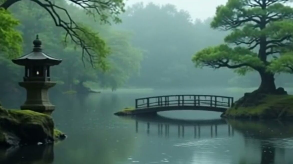 Minimalist Japanese Garden in Rain Minimalist Japanese Garden in Rain