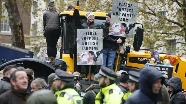 Farmers taking part in a protest in Whitehall