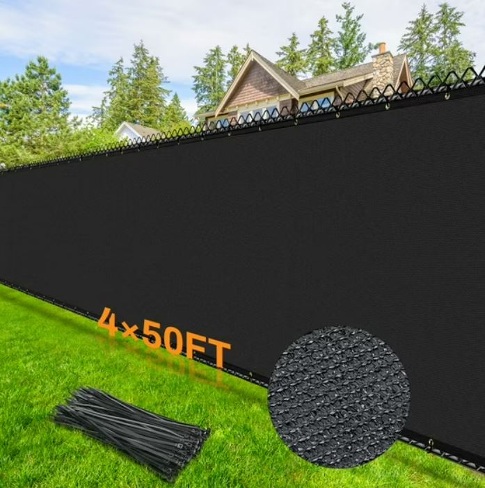 4x50ft black fence privacy screen with ties.