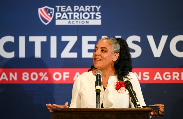 Kira Davis, independent journalist and podcaster, speaks during the Tea...