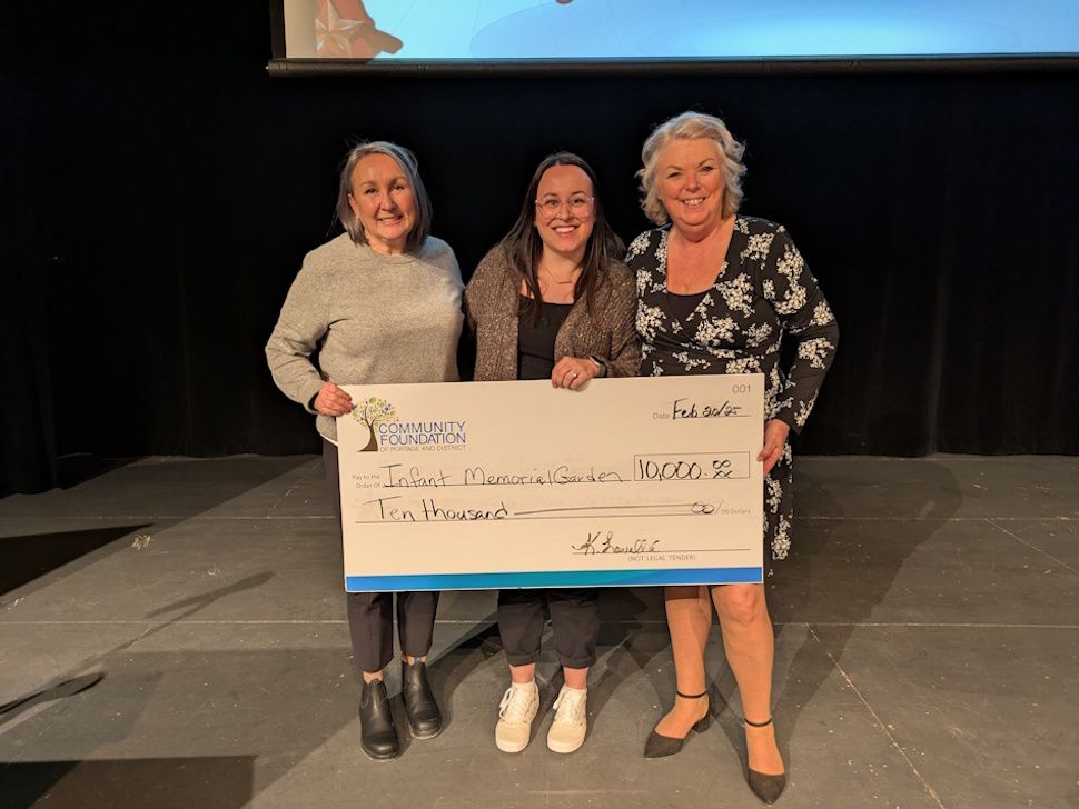 Angie Steinke and Taylor Blatchford with Kimberly Lavallee, former Executive Director of the Community Foundation of Portage and District after they won the '150 Women Who Care' event in February. PortageOnline/Maryssa McFadden