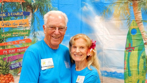 Carl and Joy Herzog still attend Southern California Plumeria Society events, including the SCPS Luau in Oct. 2024. (Peri Cunefare)