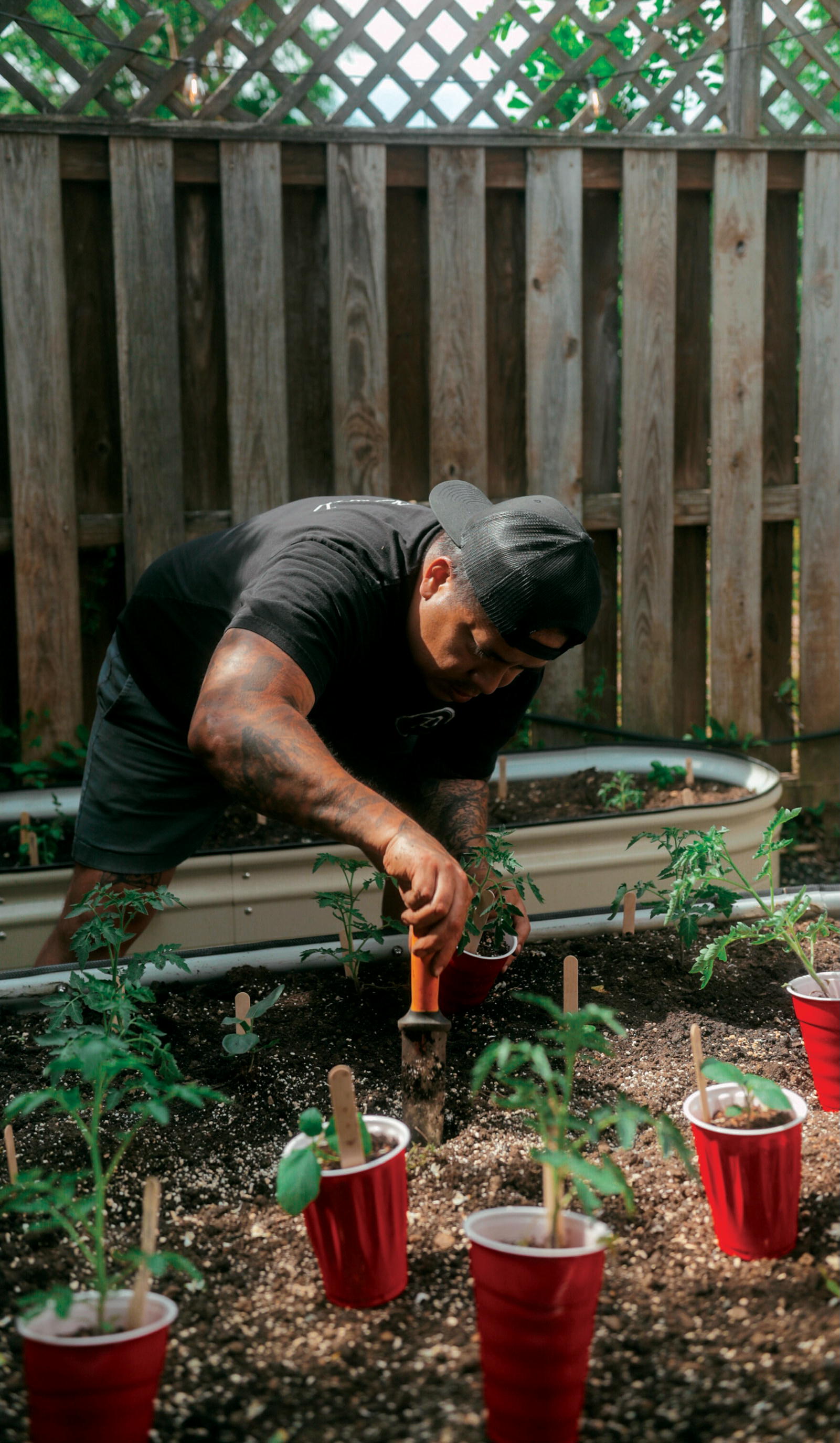 Opening The Post in Wilmington’s Forty Acres neighborhood allowed chef Dan Sheridan to create a garden outside the kitchen door. Here, he transplants tomato plants that he started in the restaurant’s growing room.
