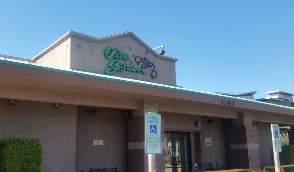 Closed Olive Garden restaurant in Old Town Scottsdale.