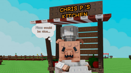 Chris asking for a pizza in Grow a Garden.