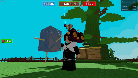 A character in their garden in Grow a Garden.