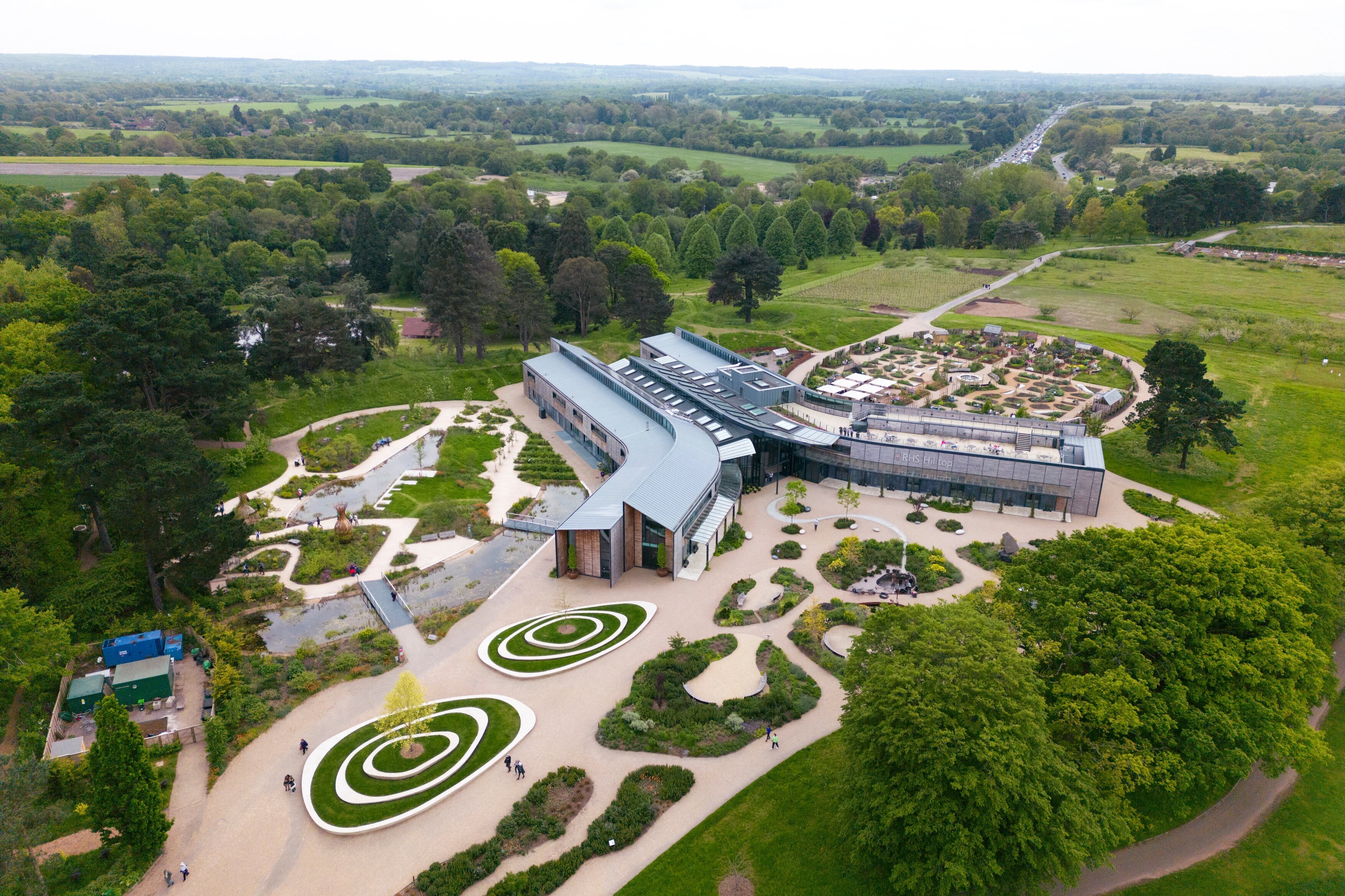Aerial view of Wisley gardens.