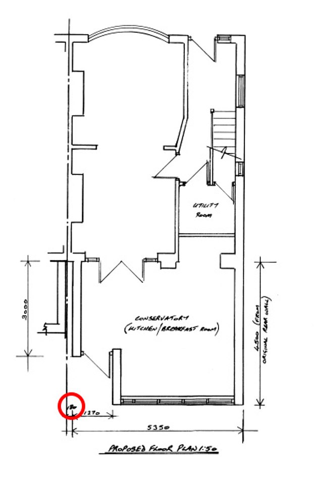Plans for Mr Micallef's neighbour's home show their wall is 180mm back from the boundary line, or around seven inches. In this plan, Mr Micallef's home is on the left