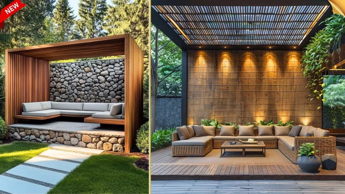 111+Elegant Patio Design Ideas for House Yard #028 | Patio with plants, pergolas, and stone flooring