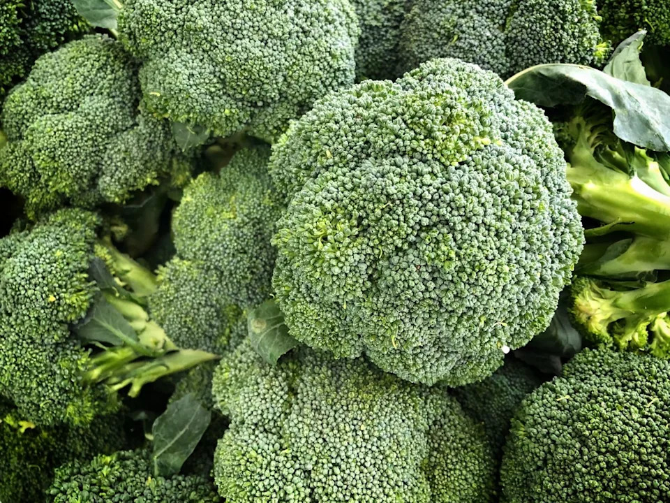 a closeup of broccoli heads