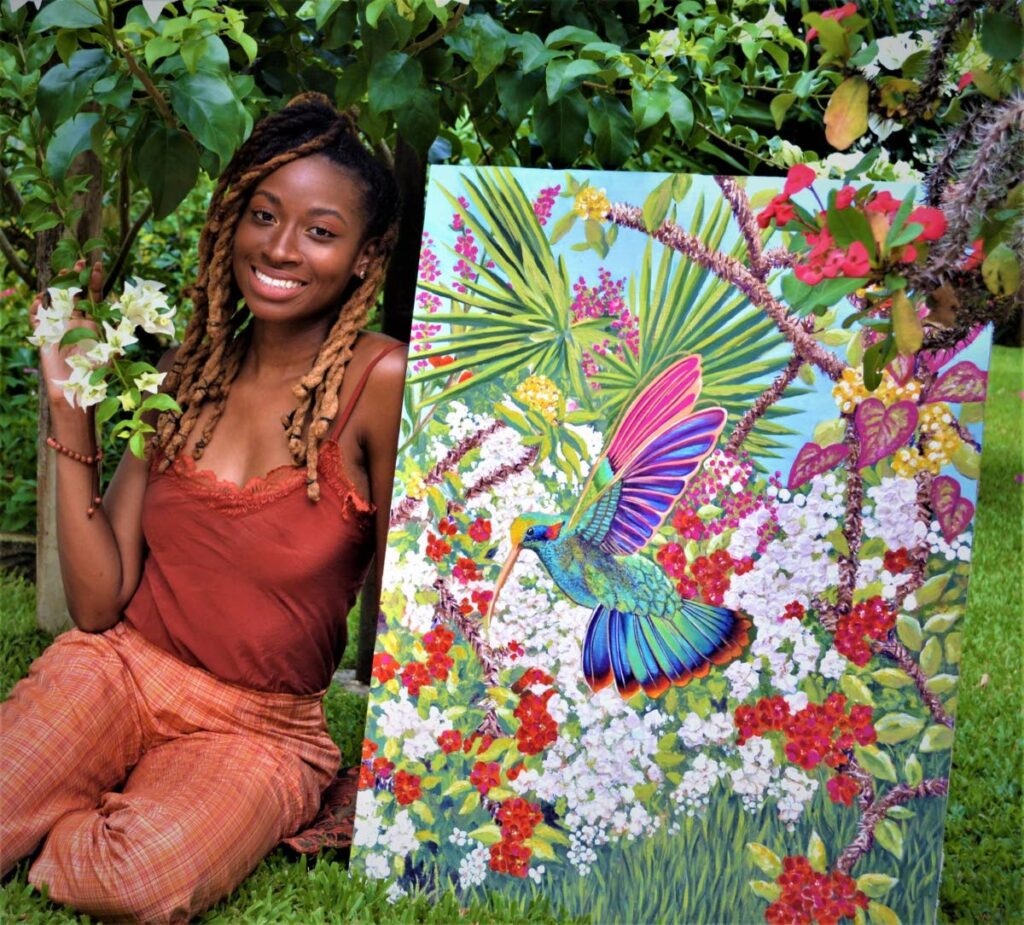 Jaiye Gardner with her painting entitled Be Still - 