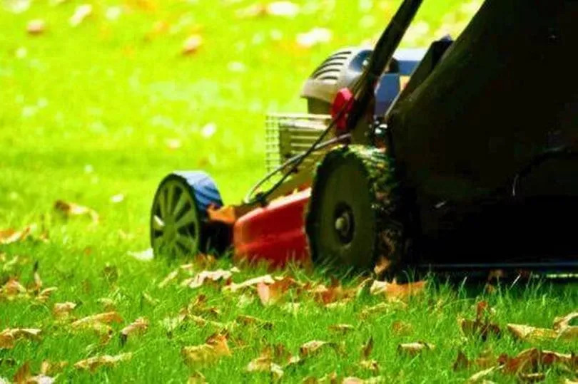 Picture of someone mowing the lawn