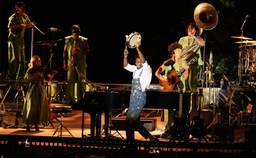 Jon Batiste, photographed by Justin Hackworth at Red Butte Gardens in Salt Lake City, Utah