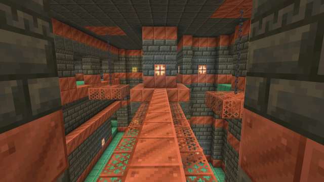 The interior of a Trial Chamber structure in Minecraft