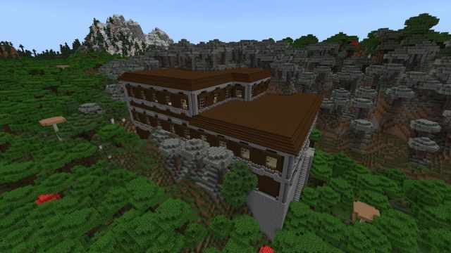 A Woodland Mansion beneath a Pale Garden in Minecraft