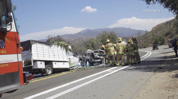A crash on Santiago Canyon Road in Santa Ana left one dead and three transported to the hospital on Thursday, Sept. 4 afternoon. (Photo by On Scene TV)