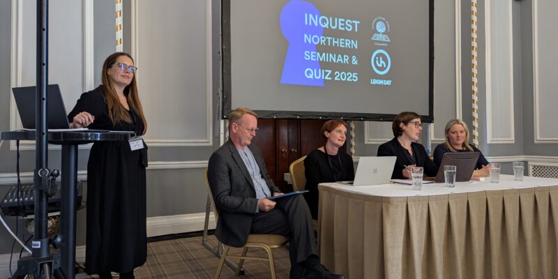 (Left to right) Leigh Day's Leanne Devine, Garden Court North's Pete Weatherby KC, Kate Stone, Anna Morris KC and Ison Harrison's Gemma Vine at the INQUEST Northern Conference on 18 September, 2025. Credit: Alex Blair / Garden Court North Chambers.