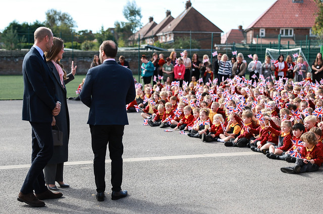 The Prince and Princess of Wales William and Catherine made a royal visit to Farnborough Road Juniors and Farnborough Road Infants schools in Birkdale in Southport where they were welcomed by headteachers Mr Antell and Miss Sephton. Photo by Farnborough Road schools