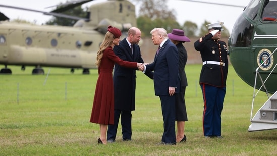 President Donald Trump and first lady Melania Trump are welcomed by Britain's Prince William and Kate, the Princess of Wales, on the Windsor Castle estate, in Windsor, England, Wednesday, Sept. 17, 2025. (Ian Vogler/Pool Photo via AP)(AP)