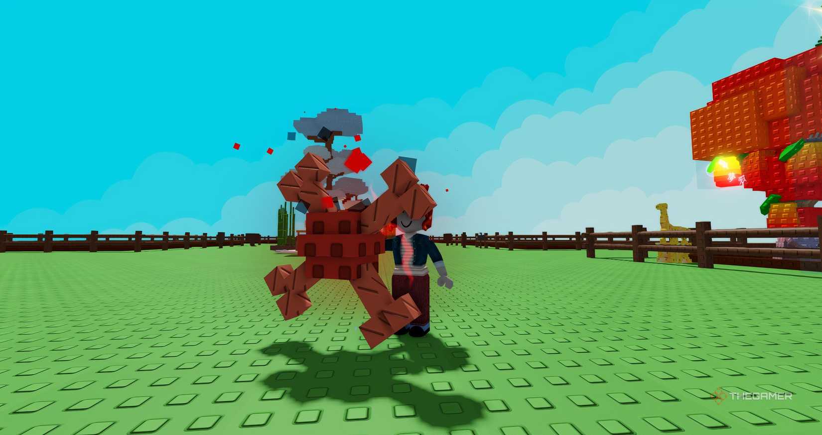 A player holding a corrupt fruit in Roblox's Grow a Garden.