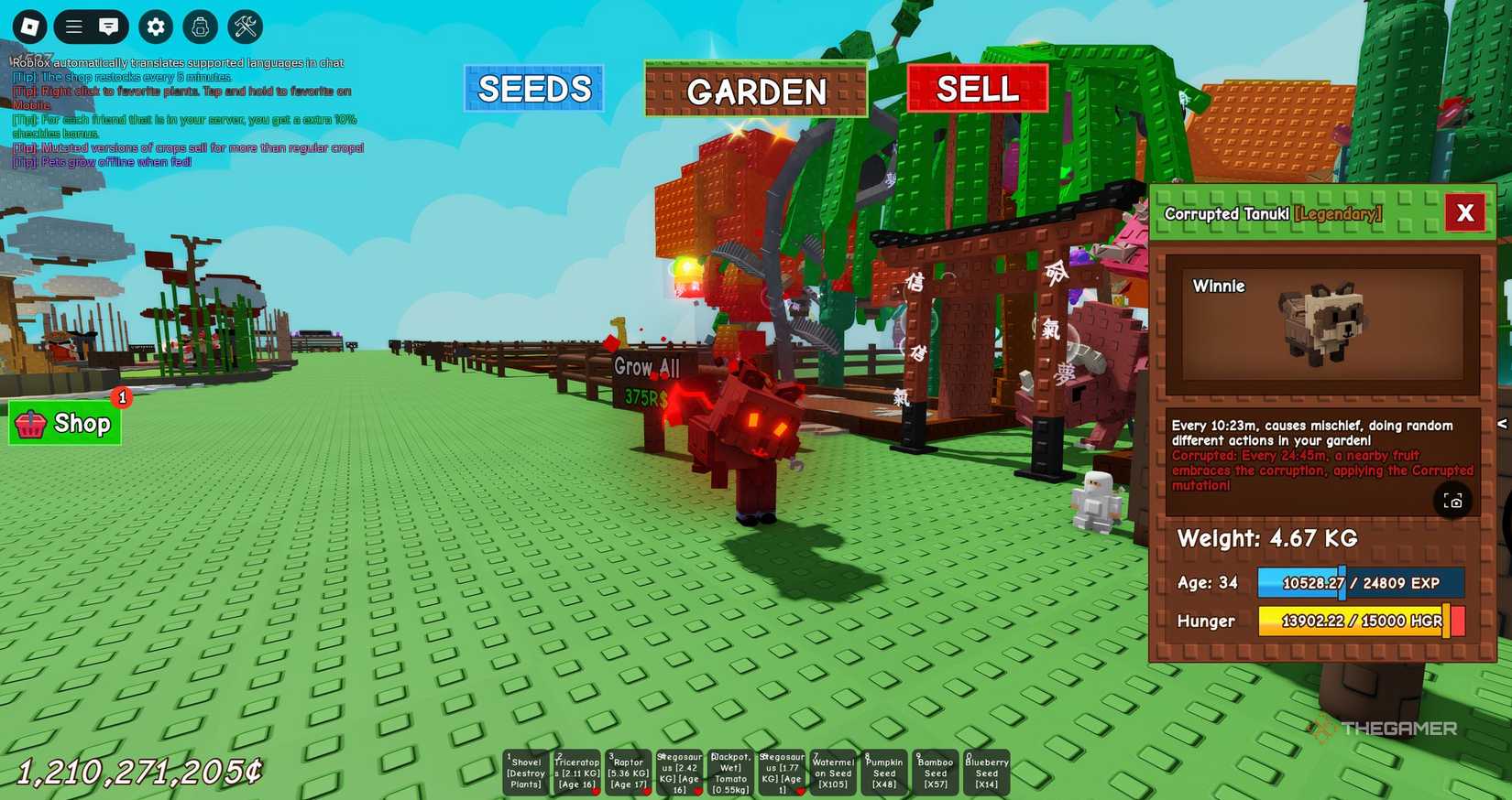 A player holding a corrupt pet in Roblox Grow a Garden.