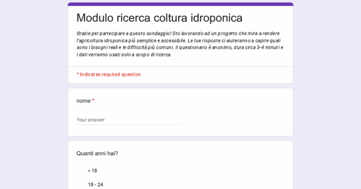 Partecipa a una piccola ricerca sull’agricoltura idroponica
