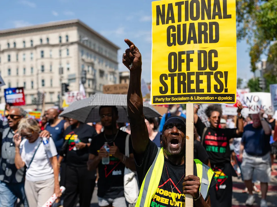 Demonstrators march from Meridian Hill Park to Freedom Plaza against Trump's national guard deployment. / Eric Lee / Eric Lee/Getty Images