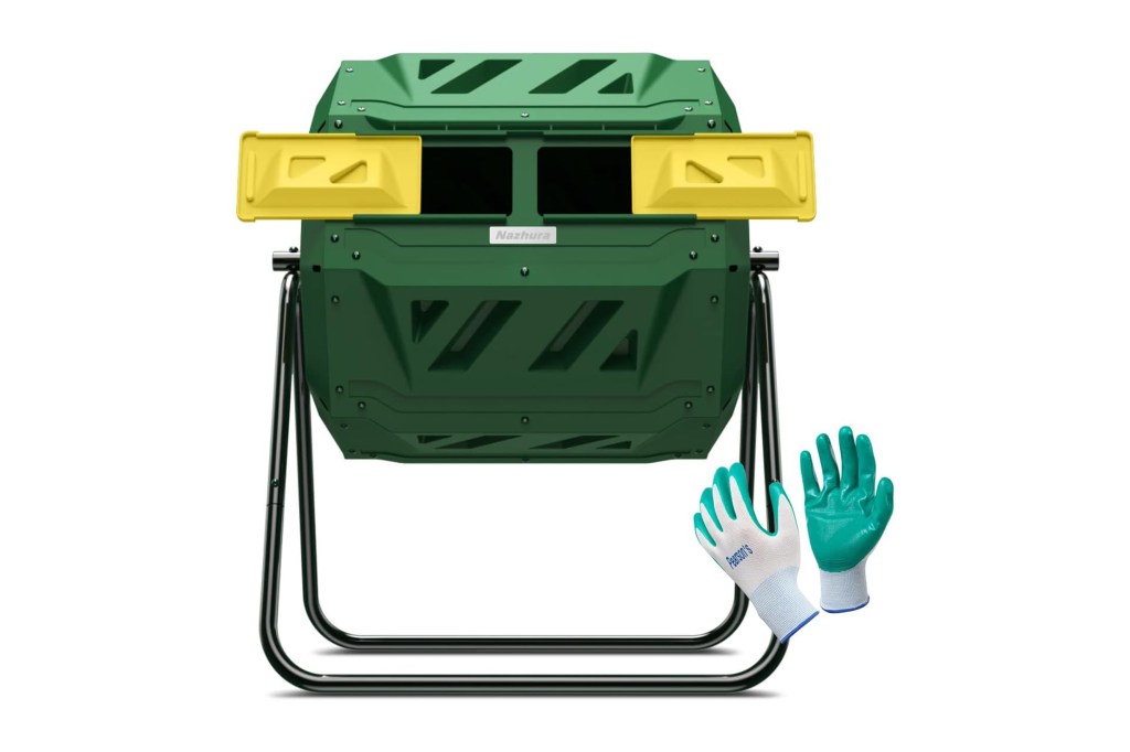 Green and black elevated storage container for compost