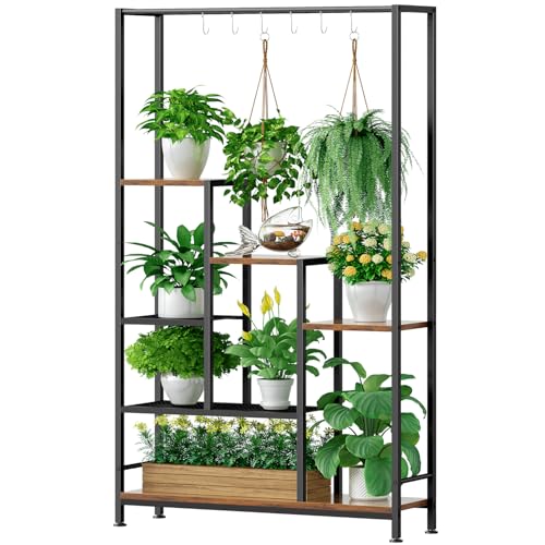 Plant Stand Indoor With Grow Lights - 7-Tier Metal Wooden Plant Shelf Indoor, 67.7" Tall Plant Stand, Corner Plant Stand for Living Room, Balcony, Patio &amp; Corner (rustic Brown)