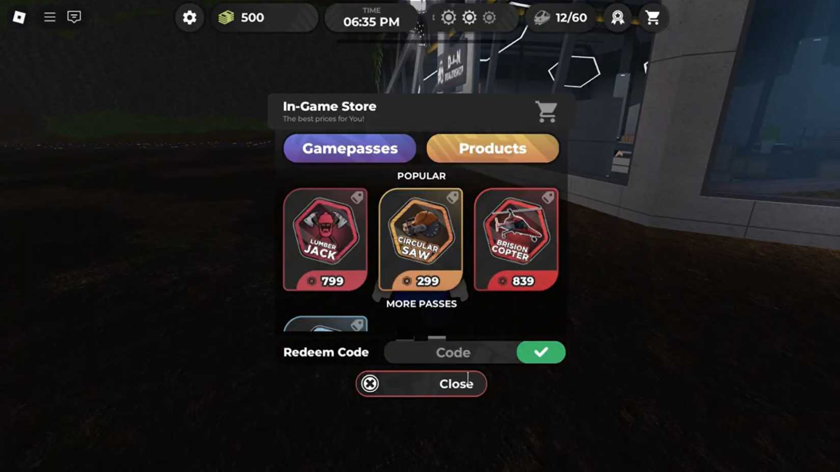 Lumber INC the codes tab