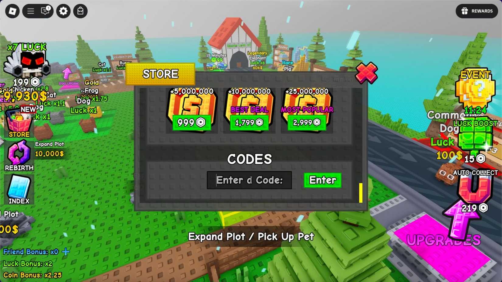 My Lucky Pet - the codes tab