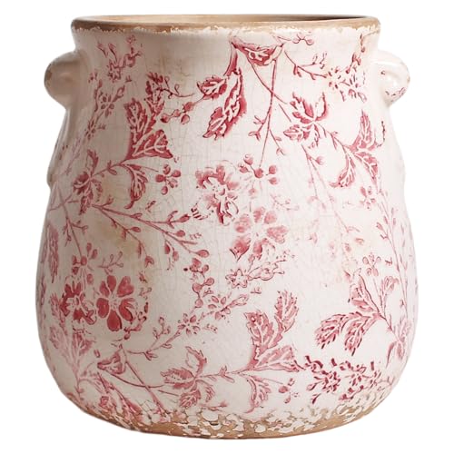 Xiaan Jiaju 6.68in. Tuscan Planter &amp; Room and Home Decor, Decorative Vase, Indoor/outdoor Ceramic Plant Pot, Drainage Hole, Red