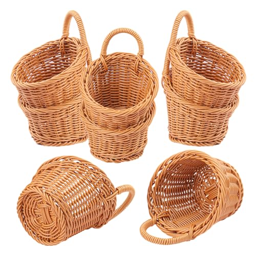 Geytetqi 8 Pack 5.5 X 4.3 Inch Woven Hanging Fruit Basket, Wall Hanging Wicker Baskets, Wall Fruit Wicker Basket for Kitchen, Planter, Vegetable &amp; Fruit, Boho Home Decor