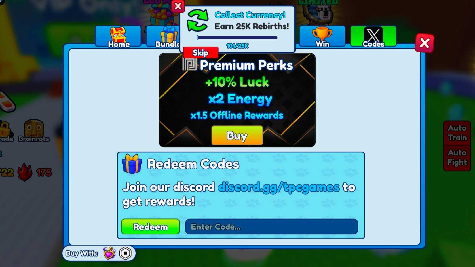 Save Brainrot the codes tab
