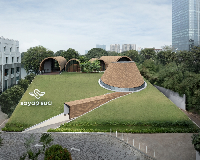 four arched shelters by RAD+ar expand upon layered sloped garden in north jakarta