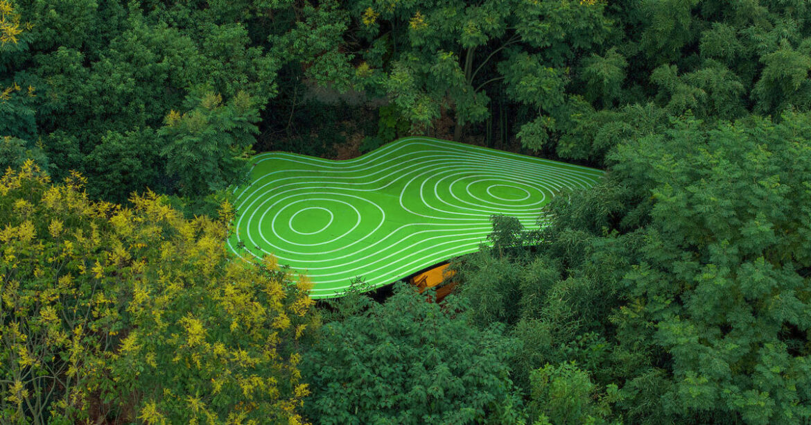 curved green roof shields wiki world's wooden cabin of palette in wuhan