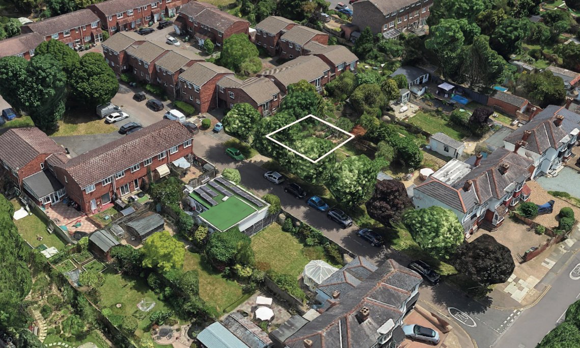 Aerial view of Ahmet Ziya's garden on Calmont Road.